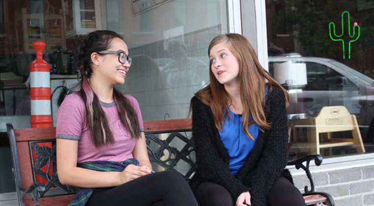 From left, Teens Katia Harm and Zoe White recall their first time hearing about sex from adults four years ago. (Laura Eastes)