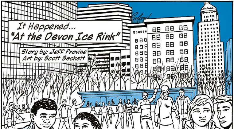 A frame from &#147;It Happened at Devon Ice Rink&#148; in the first issue of Okie Comics Magazine | Image Scott Sackett / provided