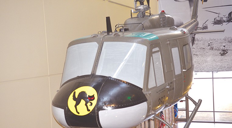 A replica of the Huey helicopter Oklahoma native Bob Ford flew while on combat duty in Vietnam | Photo Jacob Threadgill
