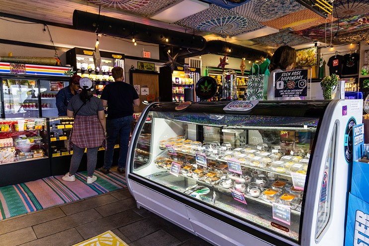 The display case at Eden Rose Dispensary is full of locally baked infused edibles.
