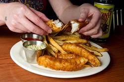 The Barrel offers traditional British pub fare, from fish and chips to spotted dick