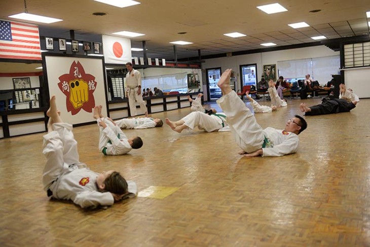 A class does exercises at Chris Fay&#146;s Okinawa Karate School. (Garett Fisbeck)