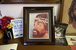 A portrait of Jesus as a black man is displayed at Trinity Presbyterian Church. (Garett Fisbeck)